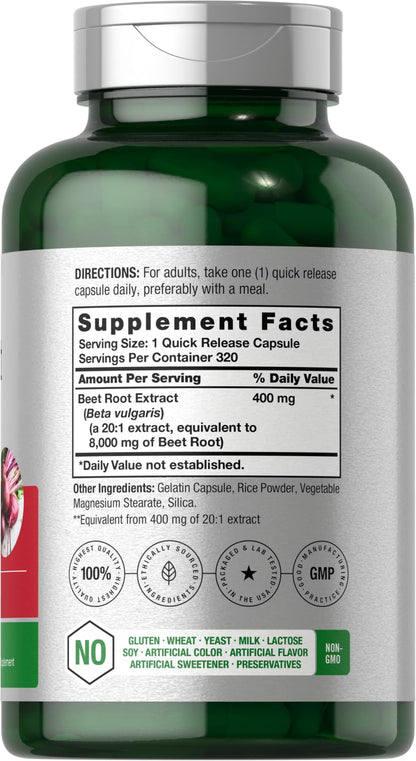 Horbäach Beet Root Powder Capsules | 320 Pills | Non-GMO, Gluten Free Formula | High Potency Herbal Extract Supplement - Maple Wellness Supplements