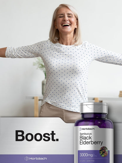 Horbäach Black Elderberry | 180 Count | Non-GMO, Gluten Free | Sambucus Extract Supplement - Maple Wellness Supplements