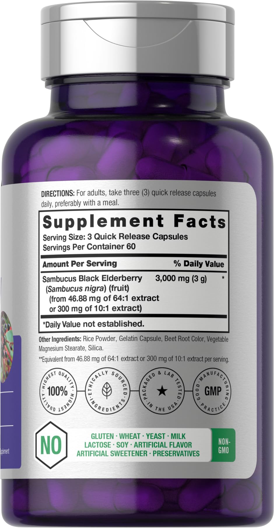 Horbäach Black Elderberry | 180 Count | Non-GMO, Gluten Free | Sambucus Extract Supplement - Maple Wellness Supplements