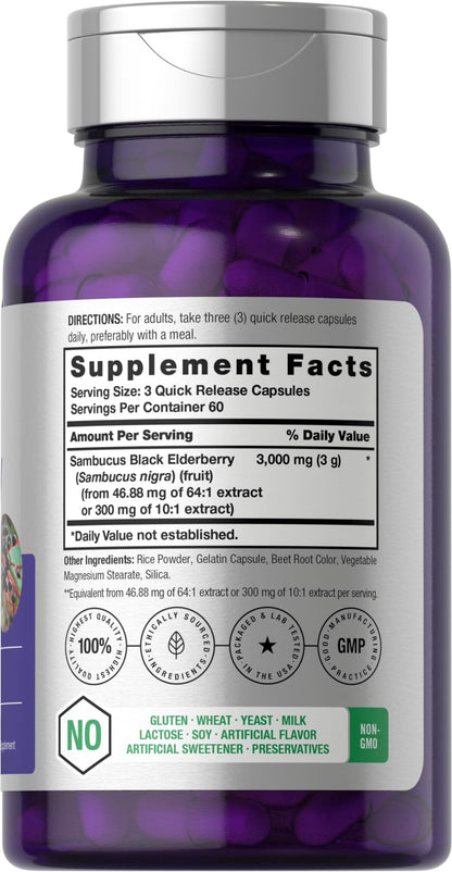 Horbäach Black Elderberry | 180 Count | Non-GMO, Gluten Free | Sambucus Extract Supplement - Maple Wellness Supplements