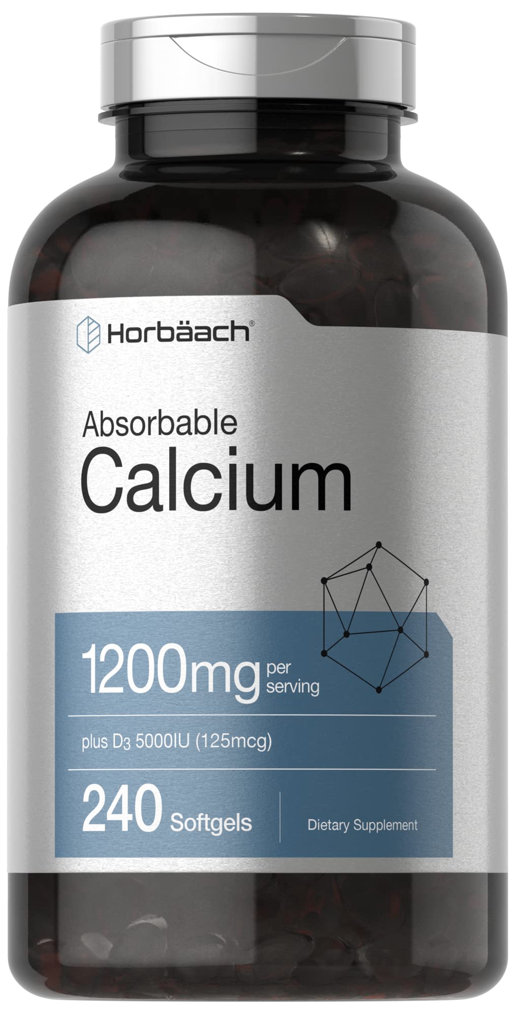 Horbäach Calcium 1200 mg with Vitamin D3 | 240 Softgels | 5000 IU Vitamin D3 | Absorbable Calcium Supplement for Women and Men - Maple Wellness Supplements