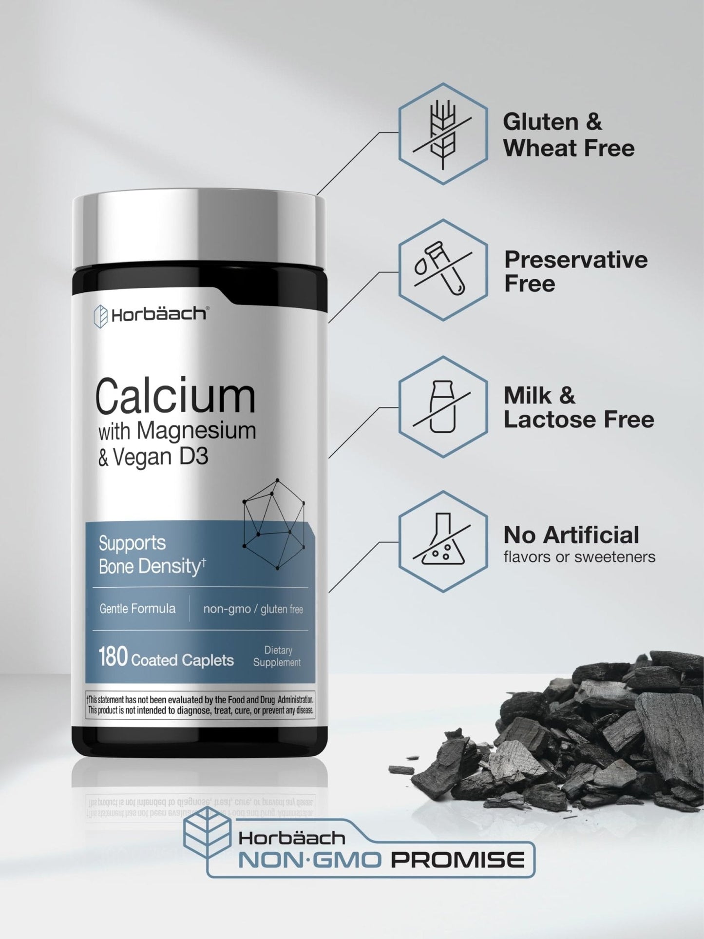 Horbäach Calcium Magnesium D3 | 180 Coated Caplets | Supports Bone Density | Supplement for Men and Women - Maple Wellness Supplements