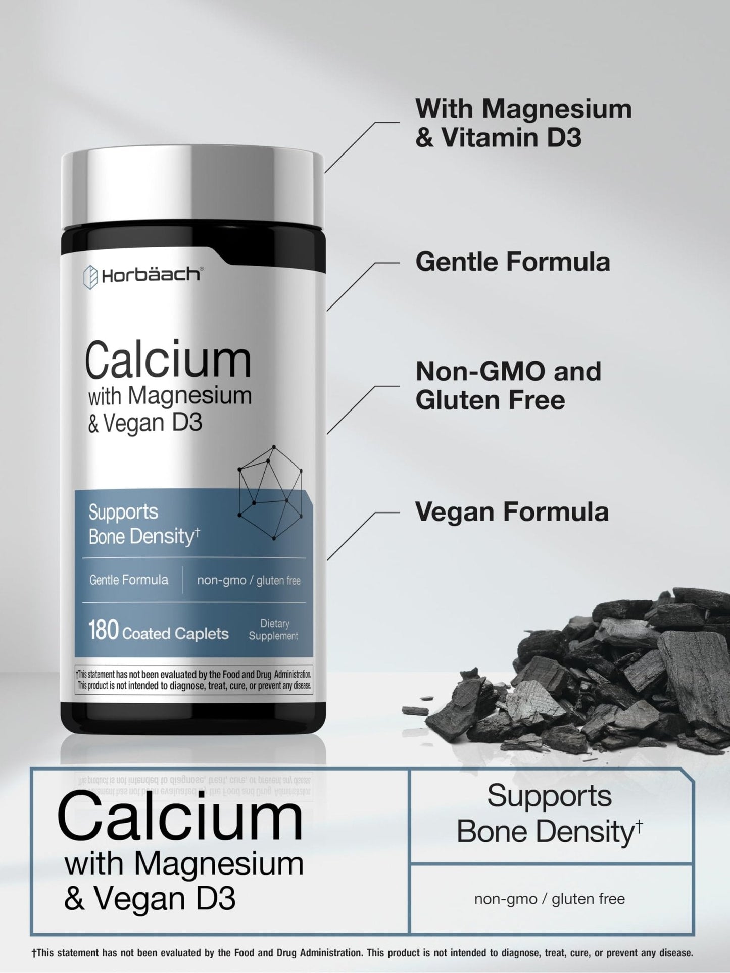 Horbäach Calcium Magnesium D3 | 180 Coated Caplets | Supports Bone Density | Supplement for Men and Women - Maple Wellness Supplements