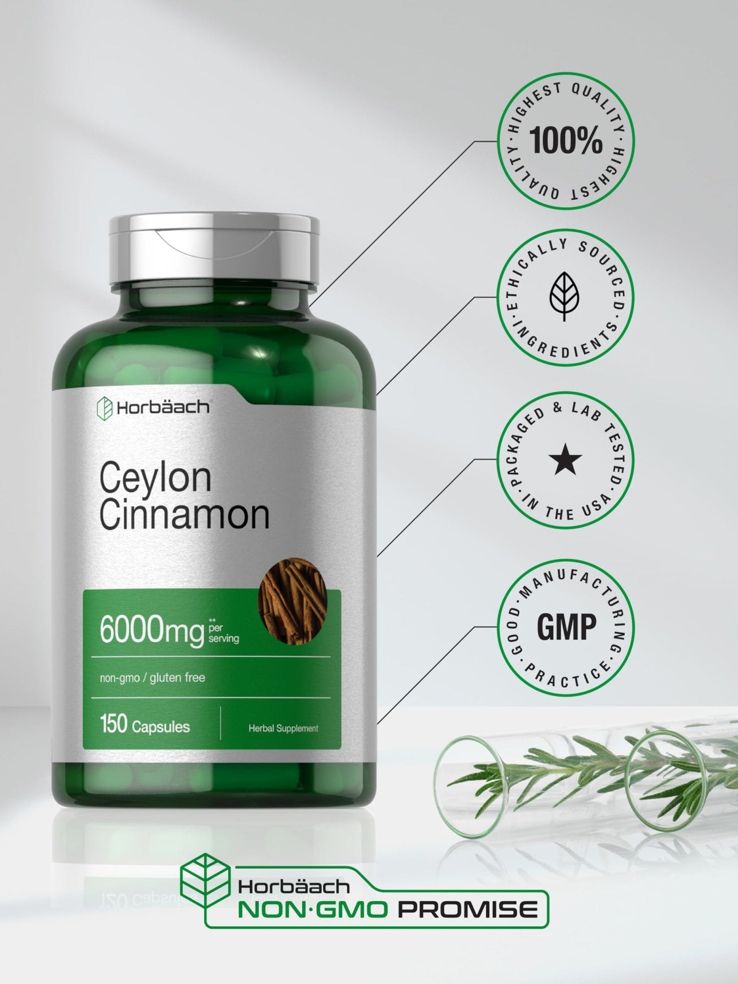 Horbäach Ceylon Cinnamon Supplement | 150 Capsules | Herbal Extract Pills | Non-GMO & Gluten Free - Maple Wellness Supplements