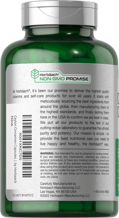 Horbäach Ceylon Cinnamon Supplement | 150 Capsules | Herbal Extract Pills | Non-GMO & Gluten Free - Maple Wellness Supplements
