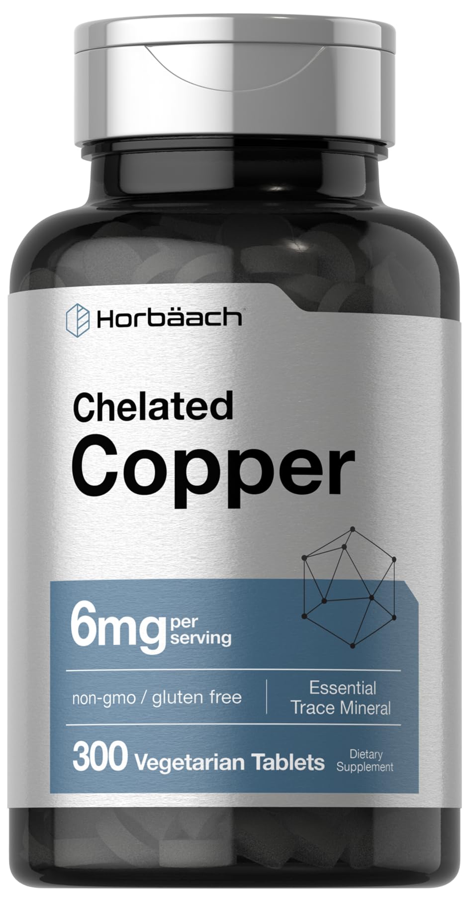 Horbäach Chelated Copper Supplement 6mg | 300 Tablets | Essential Trace Mineral | Vegetarian, Non-GMO, Gluten Free - Maple Wellness Supplements