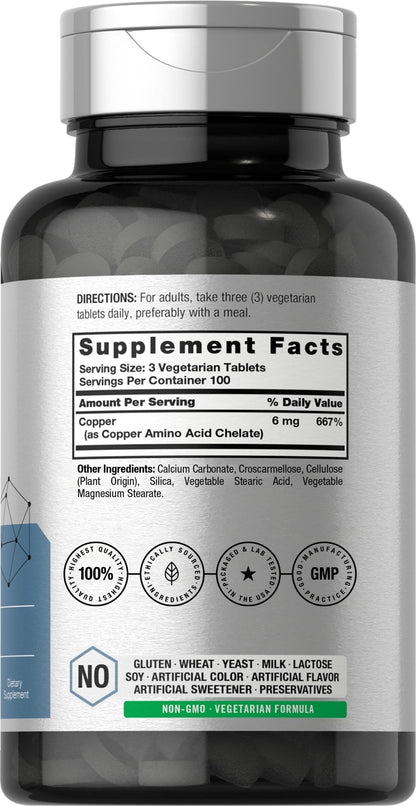 Horbäach Chelated Copper Supplement 6mg | 300 Tablets | Essential Trace Mineral | Vegetarian, Non-GMO, Gluten Free - Maple Wellness Supplements