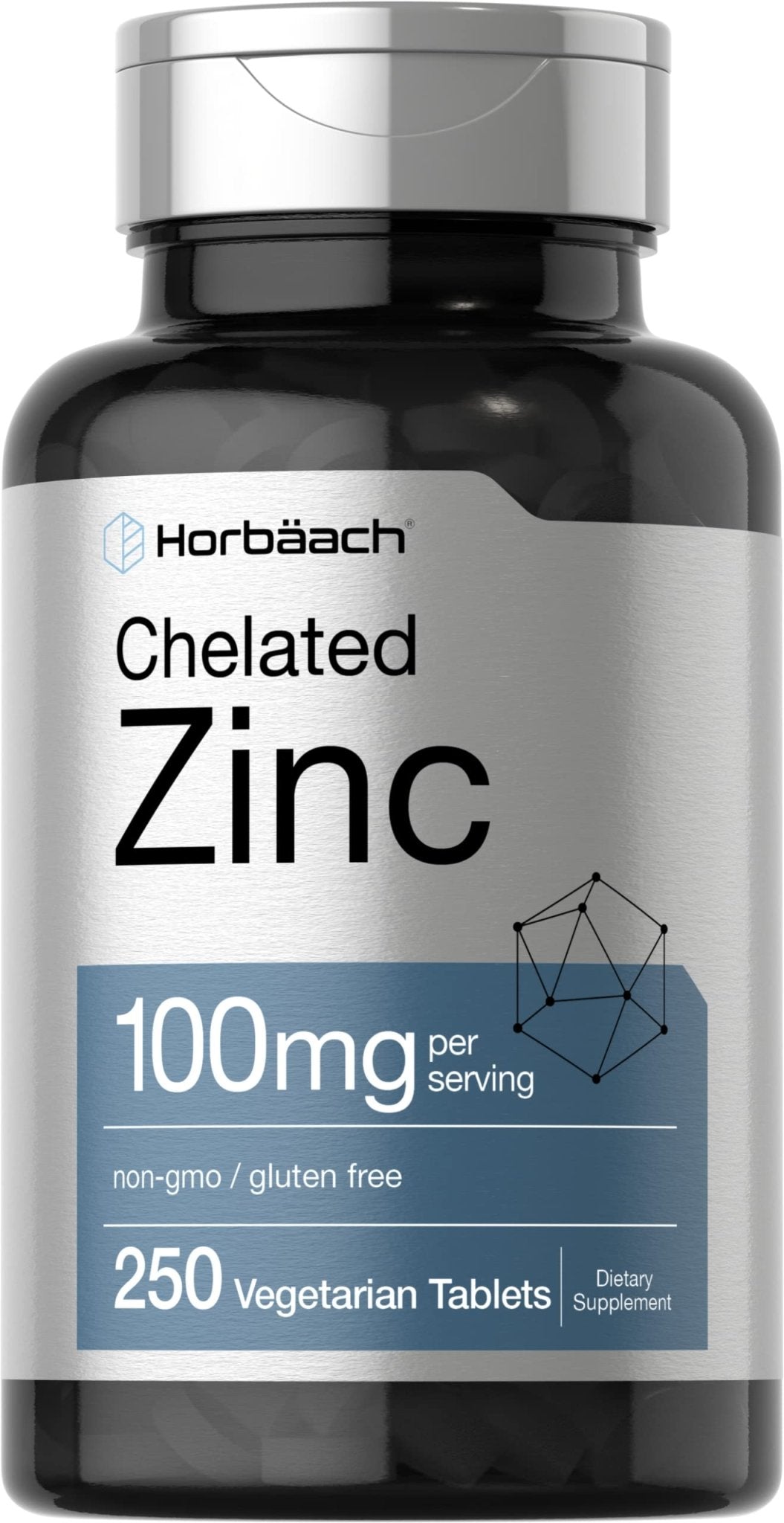 Horbäach Chelated Zinc Supplement 100mg | 250 Tablets | High Potency & Superior Absorption | Vegetarian, Non-GMO, Gluten Free - Maple Wellness Supplements