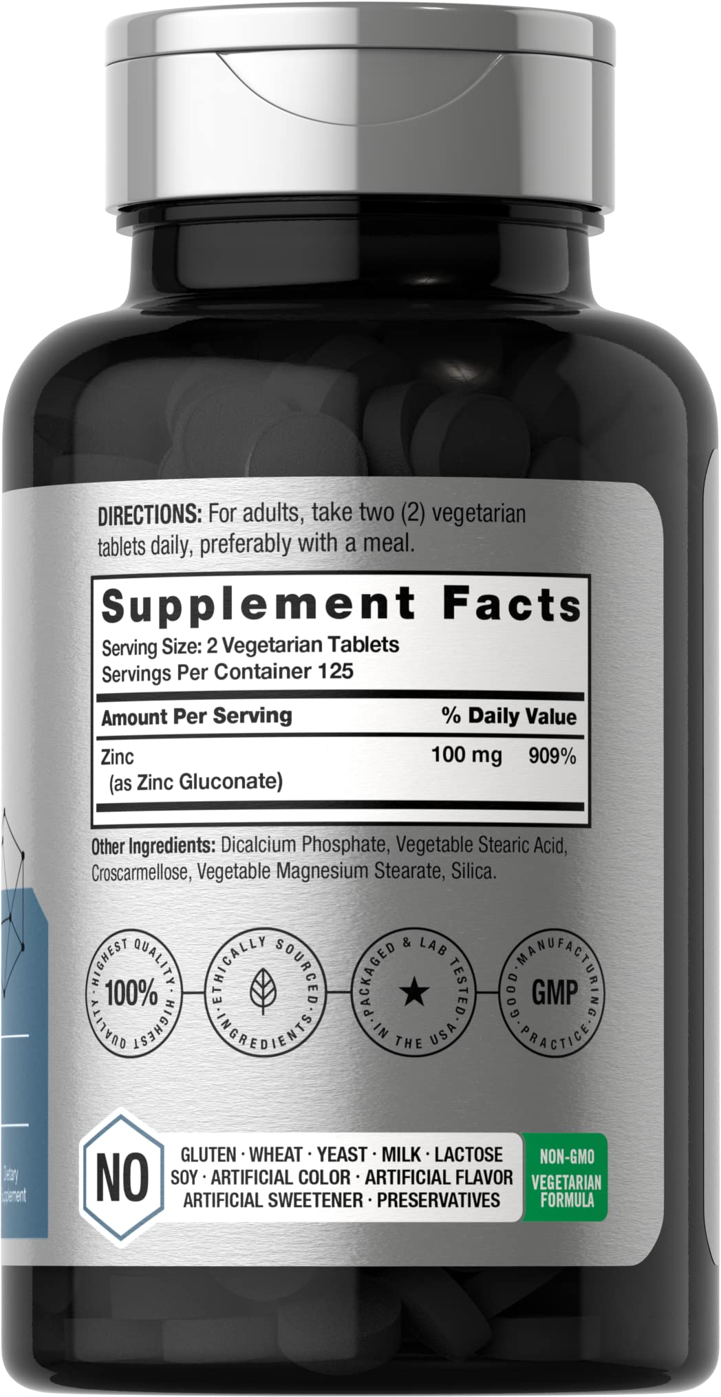 Horbäach Chelated Zinc Supplement 100mg | 250 Tablets | High Potency & Superior Absorption | Vegetarian, Non-GMO, Gluten Free - Maple Wellness Supplements
