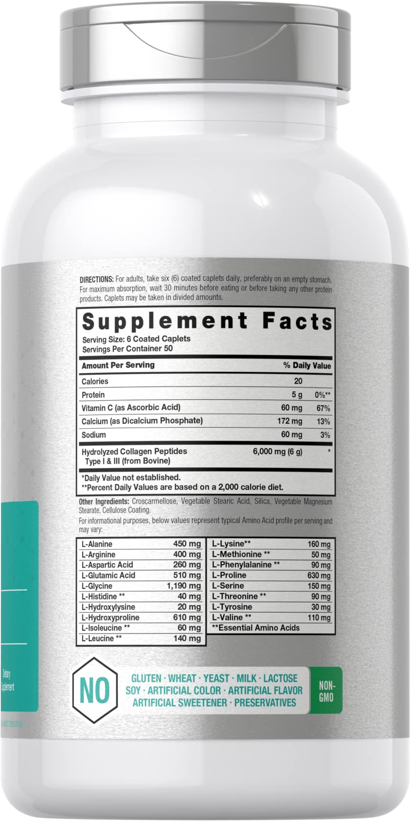 Horbäach Collagen Peptides 6000mg | 300 Caplet Pills | with Vitamin C | Hydrolyzed Collagen Supplement | Non-GMO, Gluten Free - Maple Wellness Supplements