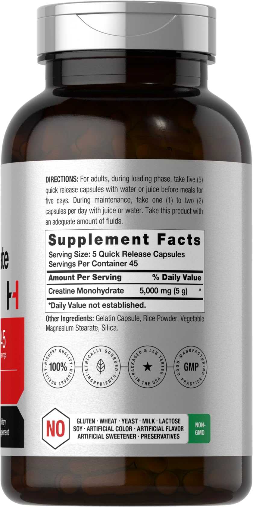 Horbäach Creatine Monohydrate | 5g | 225 Capsules | Non-GMO, Gluten Free Supplement - Maple Wellness Supplements