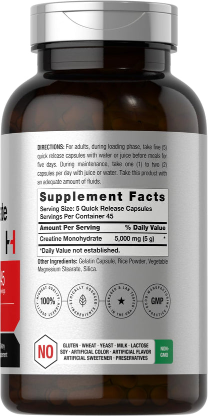 Horbäach Creatine Monohydrate | 5g | 225 Capsules | Non-GMO, Gluten Free Supplement - Maple Wellness Supplements