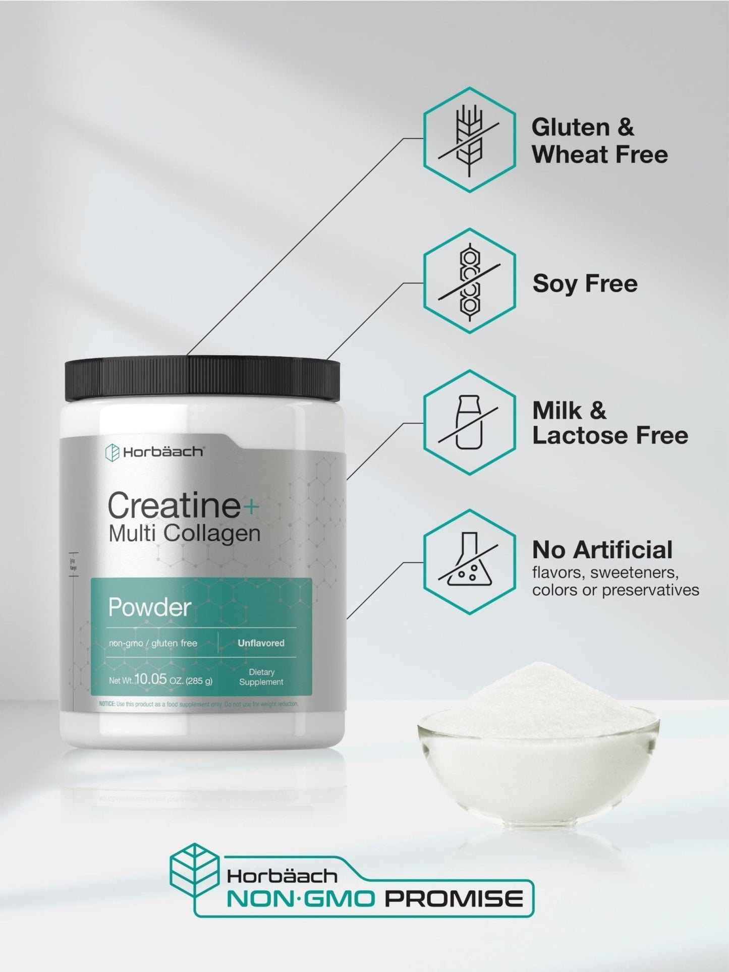 Horbäach Creatine Monohydrate Powder | with Collagen and L-Taurine | 10.05 oz | Unflavored | for Women and Men | Non-GMO, Gluten Free - Maple Wellness Supplements