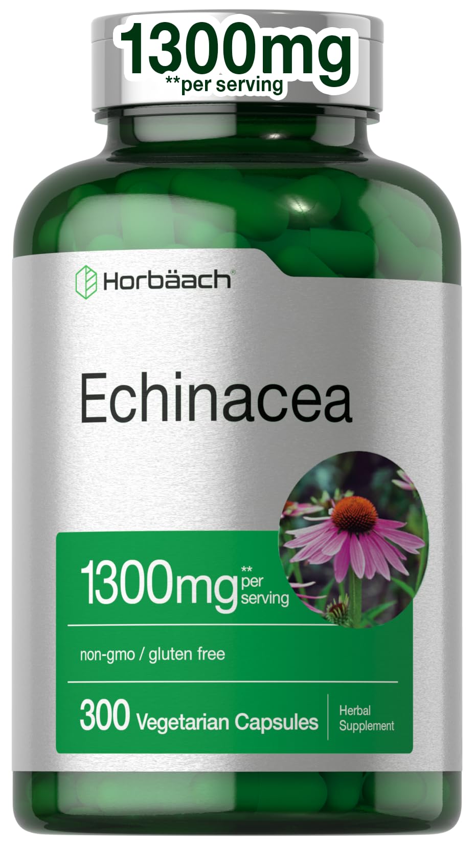 Horbäach Echinacea Extract Capsules | 300 Count | Vegan, Non-GMO, Gluten Free Supplement - Maple Wellness Supplements