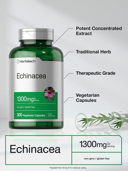 Horbäach Echinacea Extract Capsules | 300 Count | Vegan, Non-GMO, Gluten Free Supplement - Maple Wellness Supplements