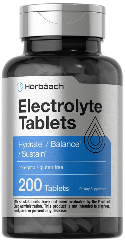 Horbäach Electrolyte Tablets | 200 Count | Helps Hydrate, Balance, & Sustain | with Calcium, Magnesium, Chloride, Sodium and Potassium | Vegetarian, Non-GMO & Gluten Free - Maple Wellness Supplements
