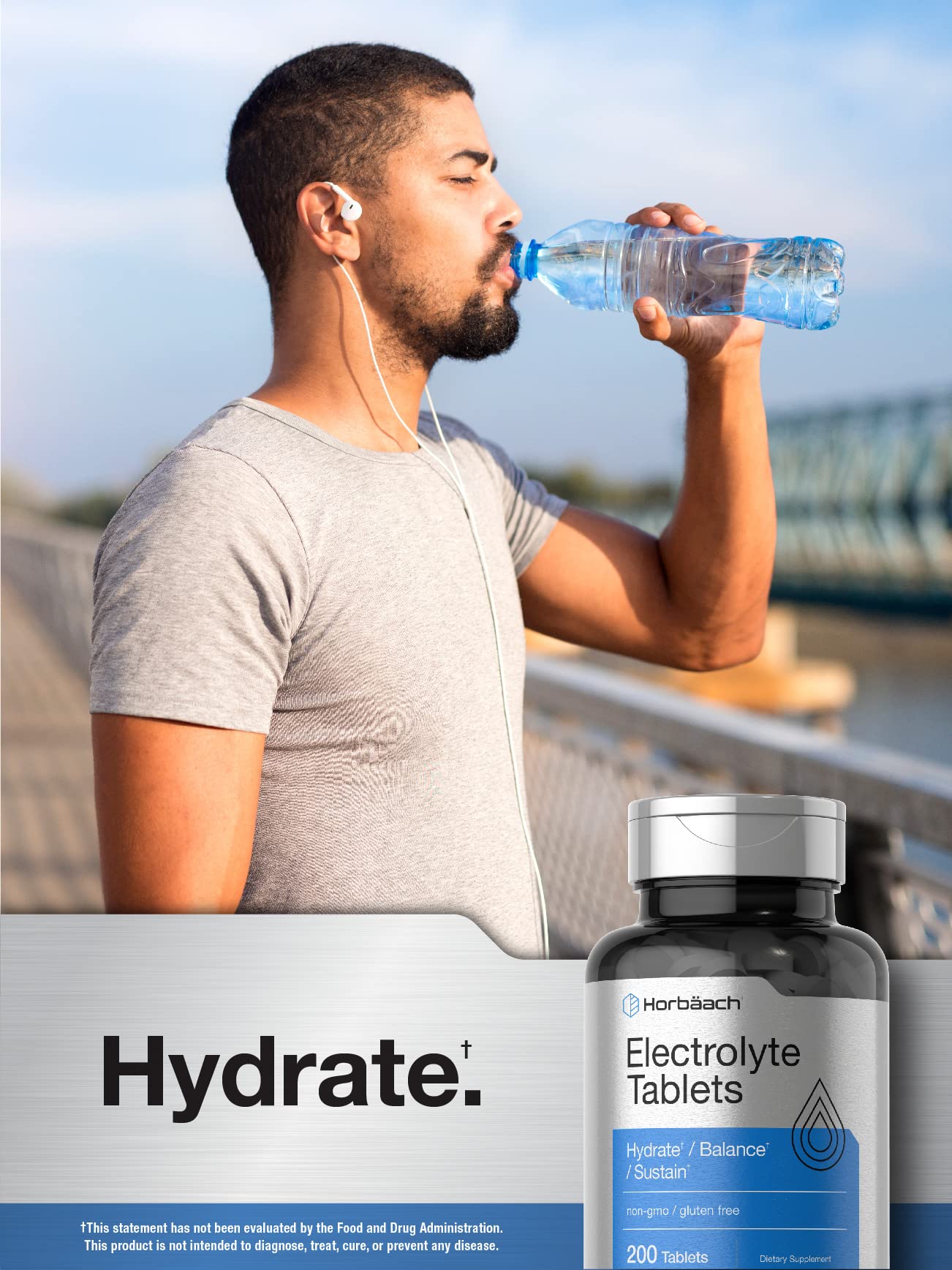 Horbäach Electrolyte Tablets | 200 Count | Helps Hydrate, Balance, & Sustain | with Calcium, Magnesium, Chloride, Sodium and Potassium | Vegetarian, Non-GMO & Gluten Free - Maple Wellness Supplements