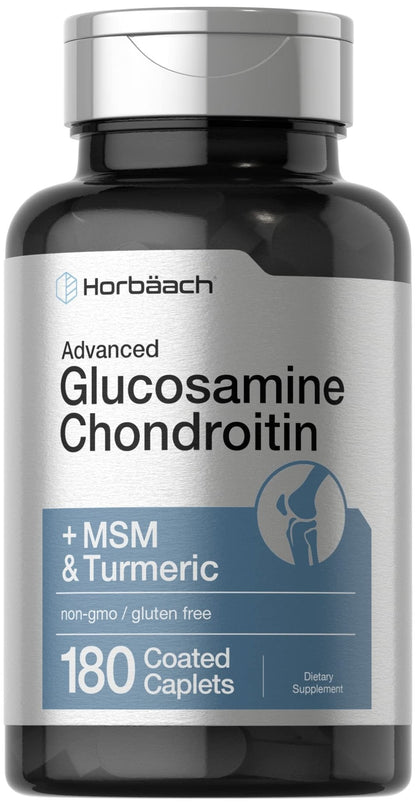 Horbäach Glucosamine Chondroitin | Plus MSM & Turmeric | 180 Coated Caplets | Non-GMO, Gluten Free Supplement - Maple Wellness Supplements