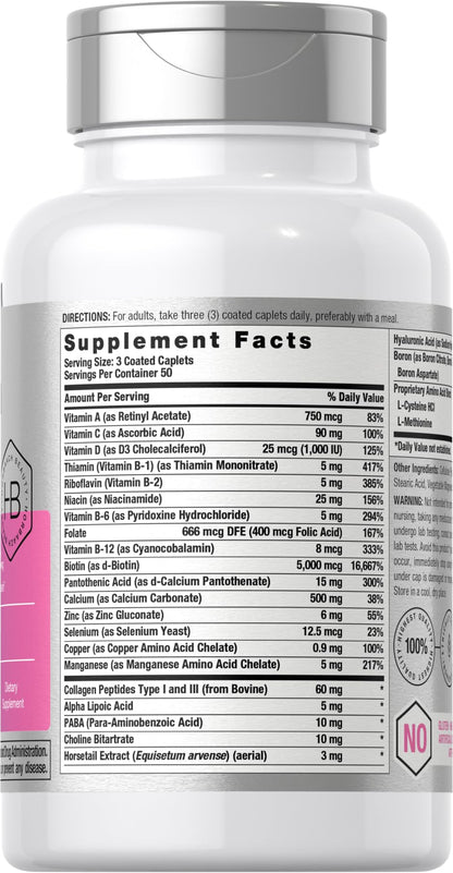 Horbäach Hair Skin and Nails Vitamins | 150 Caplets | with Biotin and Collagen | Supplement for Women and Men | Non-GMO, Gluten Free - Maple Wellness Supplements