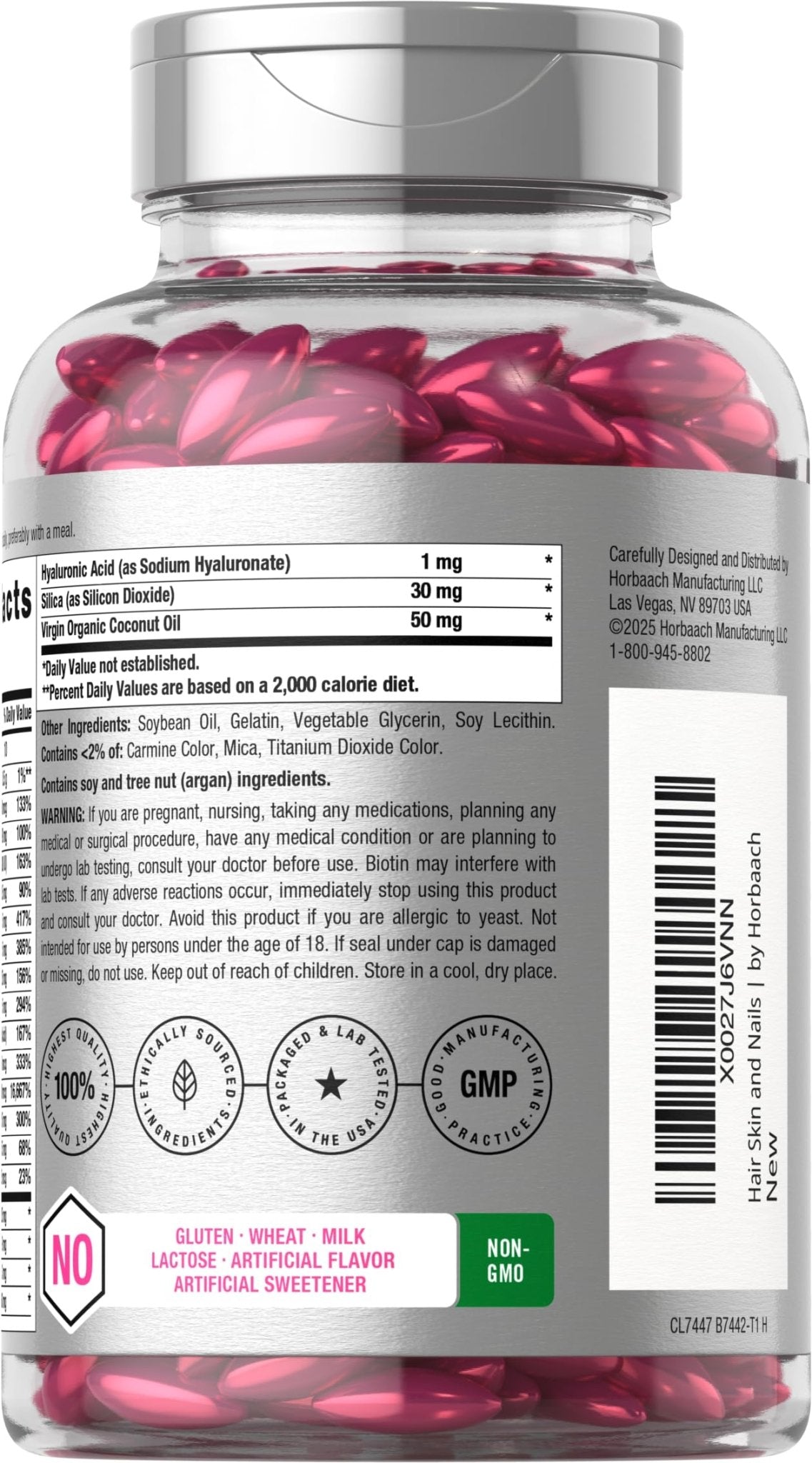 Horbäach Hair Skin and Nails Vitamins | 300 Softgels | with Biotin and Collagen | Infused with Argan Oil and Coconut Oil - Maple Wellness Supplements