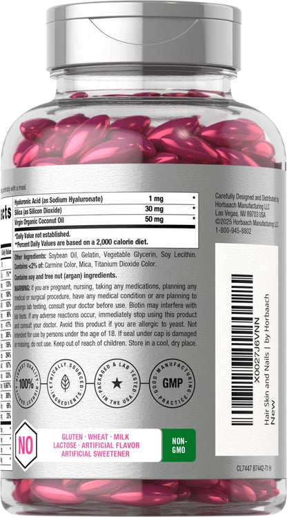 Horbäach Hair Skin and Nails Vitamins | 300 Softgels | with Biotin and Collagen | Infused with Argan Oil and Coconut Oil - Maple Wellness Supplements
