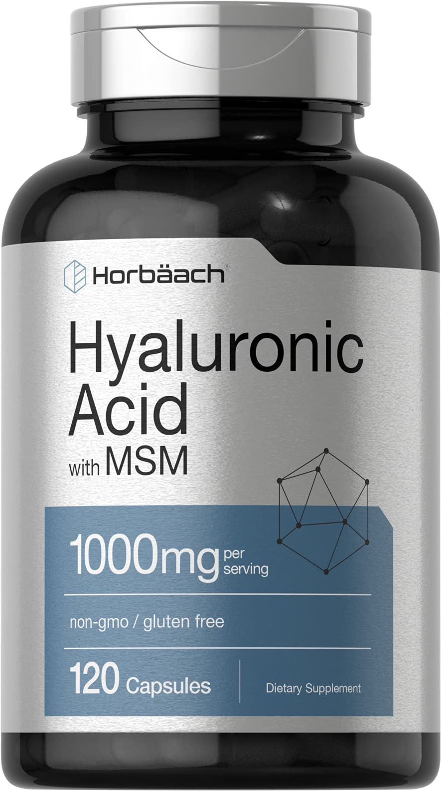 Horbäach Hyaluronic Acid with MSM | 1000 mg | 120 Capsules | Non-GMO and Gluten Free Supplement | Bioavailable Formula - Maple Wellness Supplements