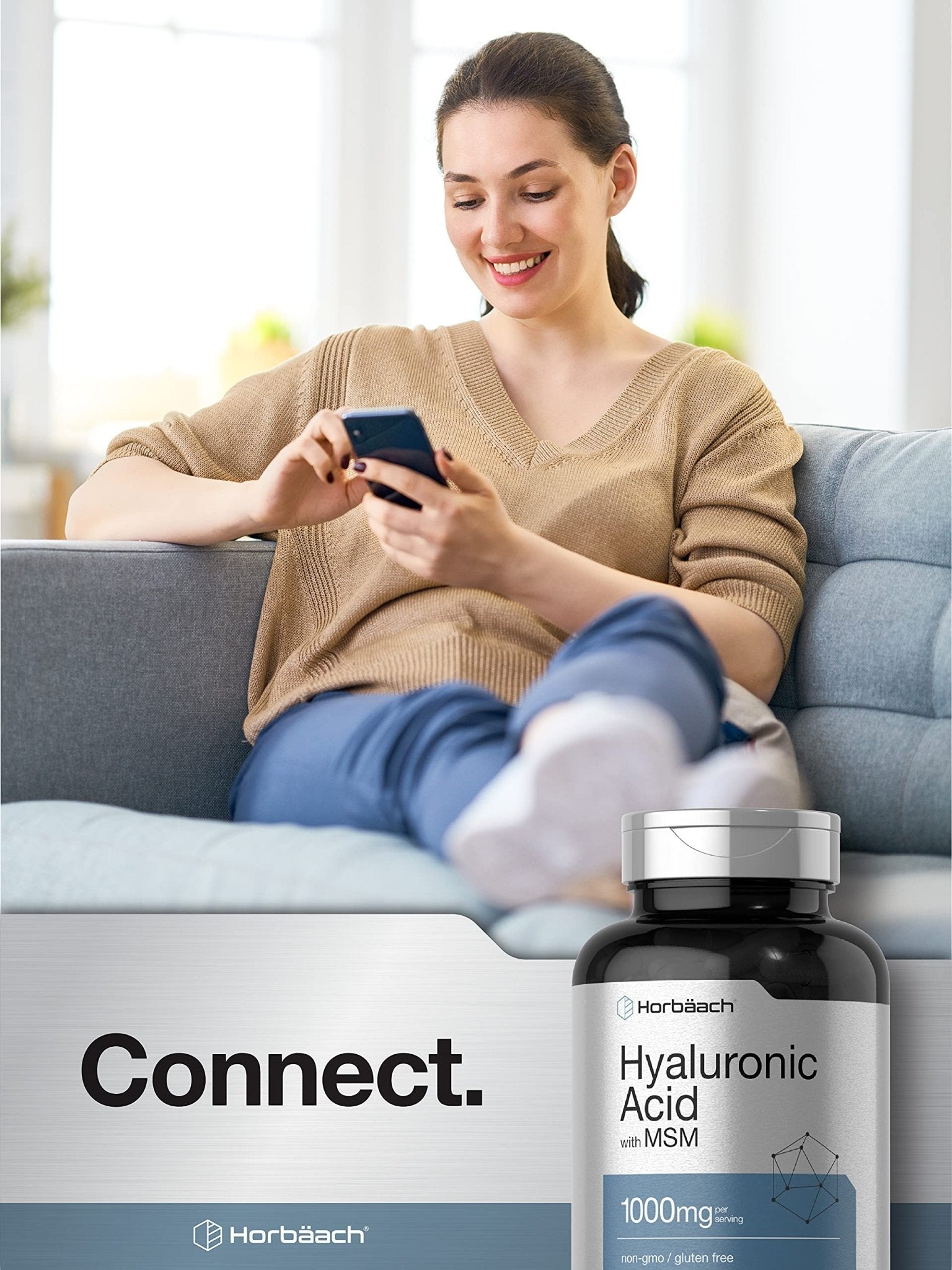 Horbäach Hyaluronic Acid with MSM | 1000 mg | 120 Capsules | Non-GMO and Gluten Free Supplement | Bioavailable Formula - Maple Wellness Supplements