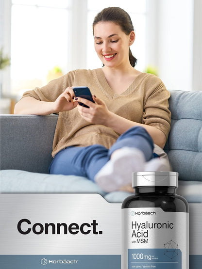 Horbäach Hyaluronic Acid with MSM | 1000 mg | 120 Capsules | Non-GMO and Gluten Free Supplement | Bioavailable Formula - Maple Wellness Supplements