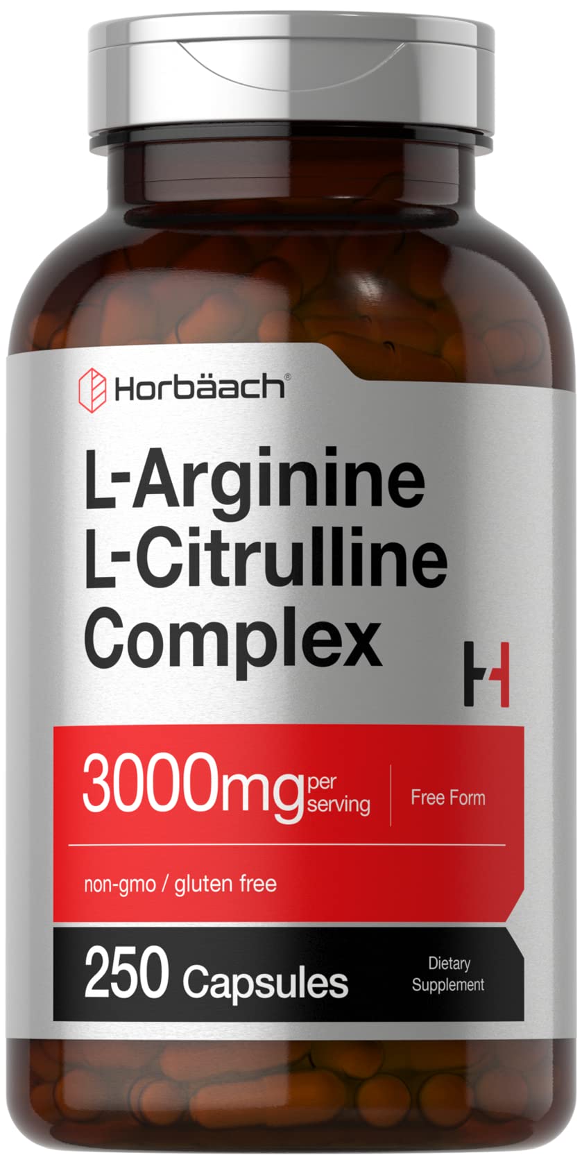 Horbäach L-Arginine L-Citrulline Complex | 3000mg | 250 Capsules | Non-GMO, Gluten Free Supplement - Maple Wellness Supplements