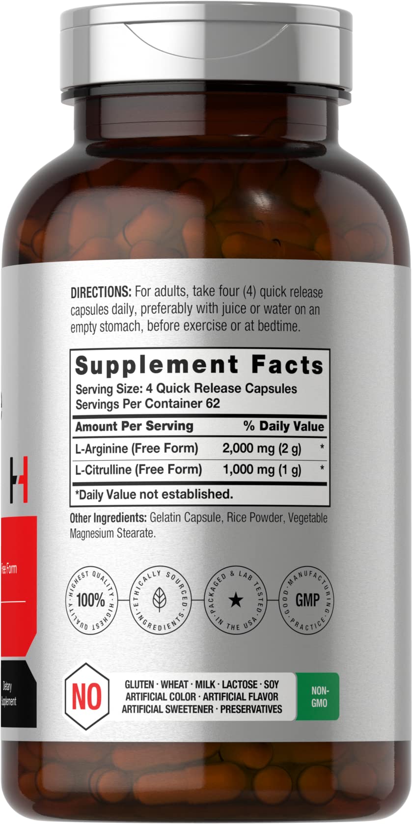 Horbäach L-Arginine L-Citrulline Complex | 3000mg | 250 Capsules | Non-GMO, Gluten Free Supplement - Maple Wellness Supplements