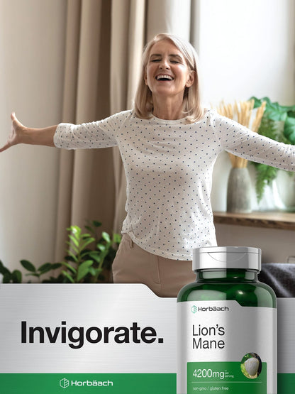 Horbäach Lions Mane Mushroom Extract | 4200mg | 120 Capsules | Vegetarian - Maple Wellness Supplements