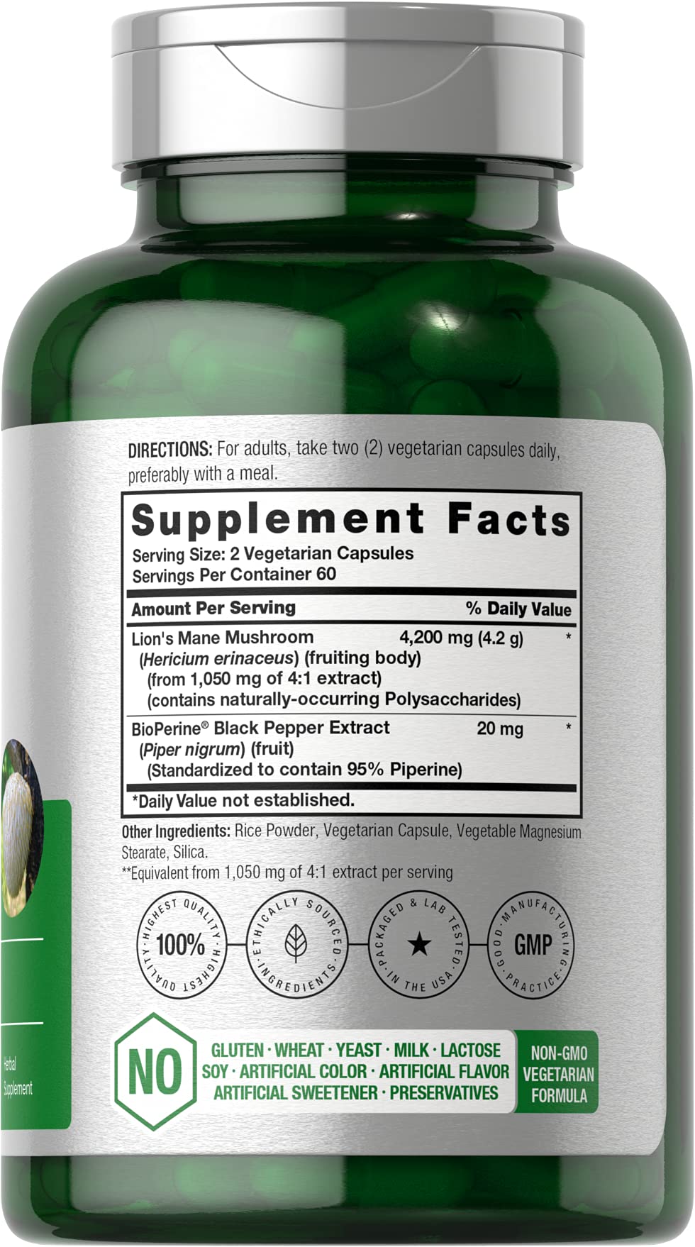 Horbäach Lions Mane Mushroom Extract | 4200mg | 120 Capsules | Vegetarian - Maple Wellness Supplements