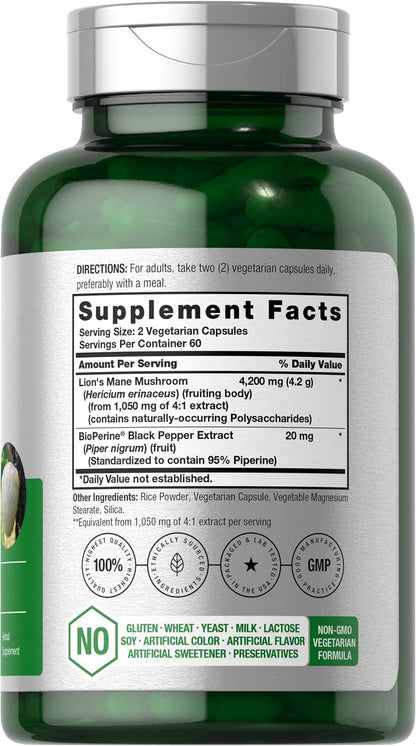 Horbäach Lions Mane Mushroom Extract | 4200mg | 120 Capsules | Vegetarian - Maple Wellness Supplements