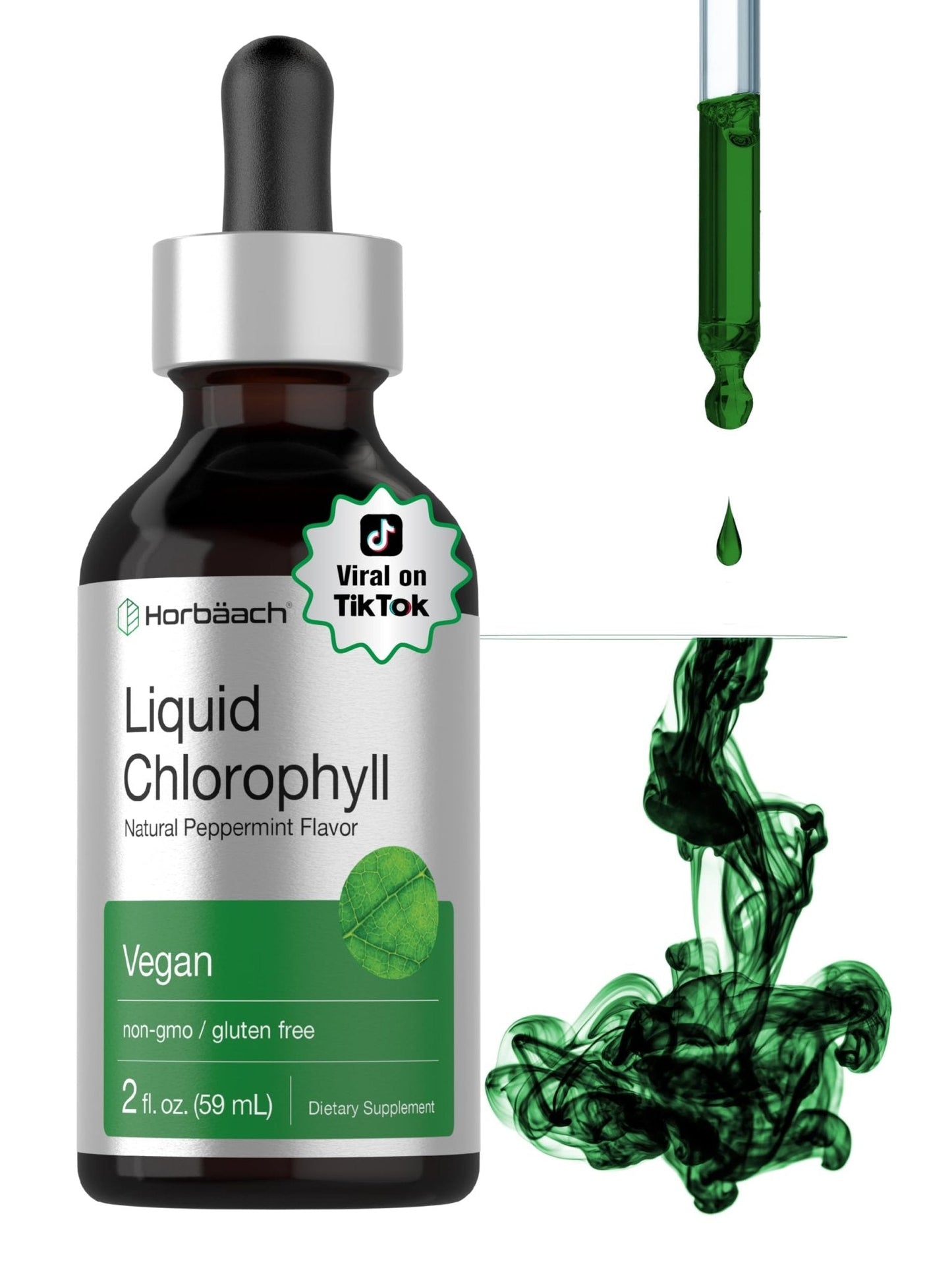 Horbäach Liquid Chlorophyll Drops | 2 oz | Vegan, Non-GMO, and Gluten Free Formula | Natural Peppermint Flavor - Maple Wellness Supplements