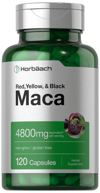 Horbäach Maca Root Capsules for Men and Women | 120 Pills | High Potency Extract | Non-GMO and Gluten Free Formula - Maple Wellness Supplements