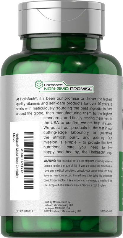 Horbäach Maca Root Capsules for Men and Women | 120 Pills | High Potency Extract | Non-GMO and Gluten Free Formula - Maple Wellness Supplements