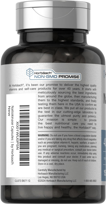 Horbäach Nattokinase Supplement 4000 FU | 150 Capsules | Non-GMO, Gluten Free - Maple Wellness Supplements