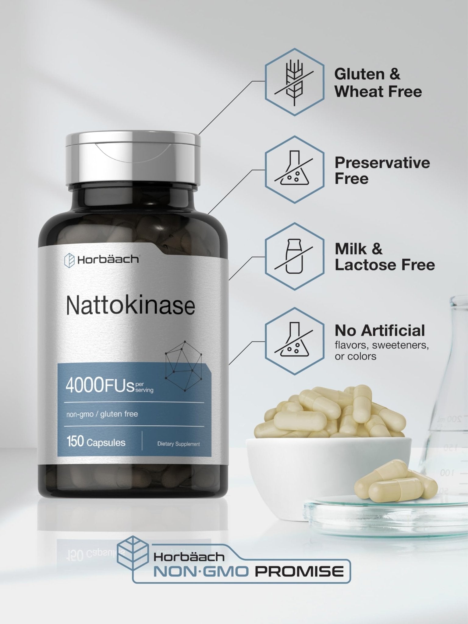 Horbäach Nattokinase Supplement 4000 FU | 150 Capsules | Non-GMO, Gluten Free - Maple Wellness Supplements