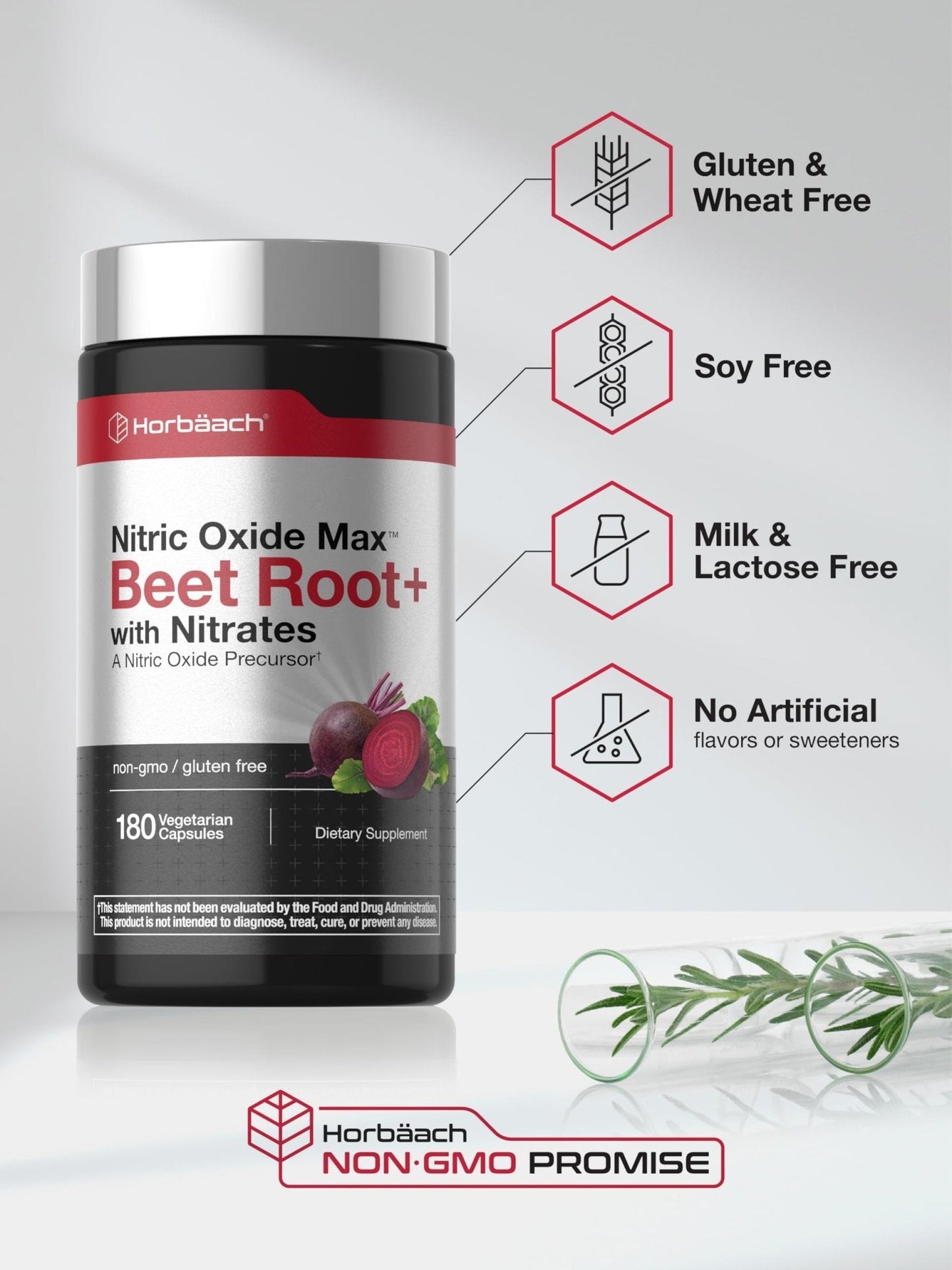 Horbäach Nitric Oxide Beet Root Capsules | 180 Count | with Nitrates and Precursor | for Men and Women | Vegetarian, Non-GMO - Maple Wellness Supplements