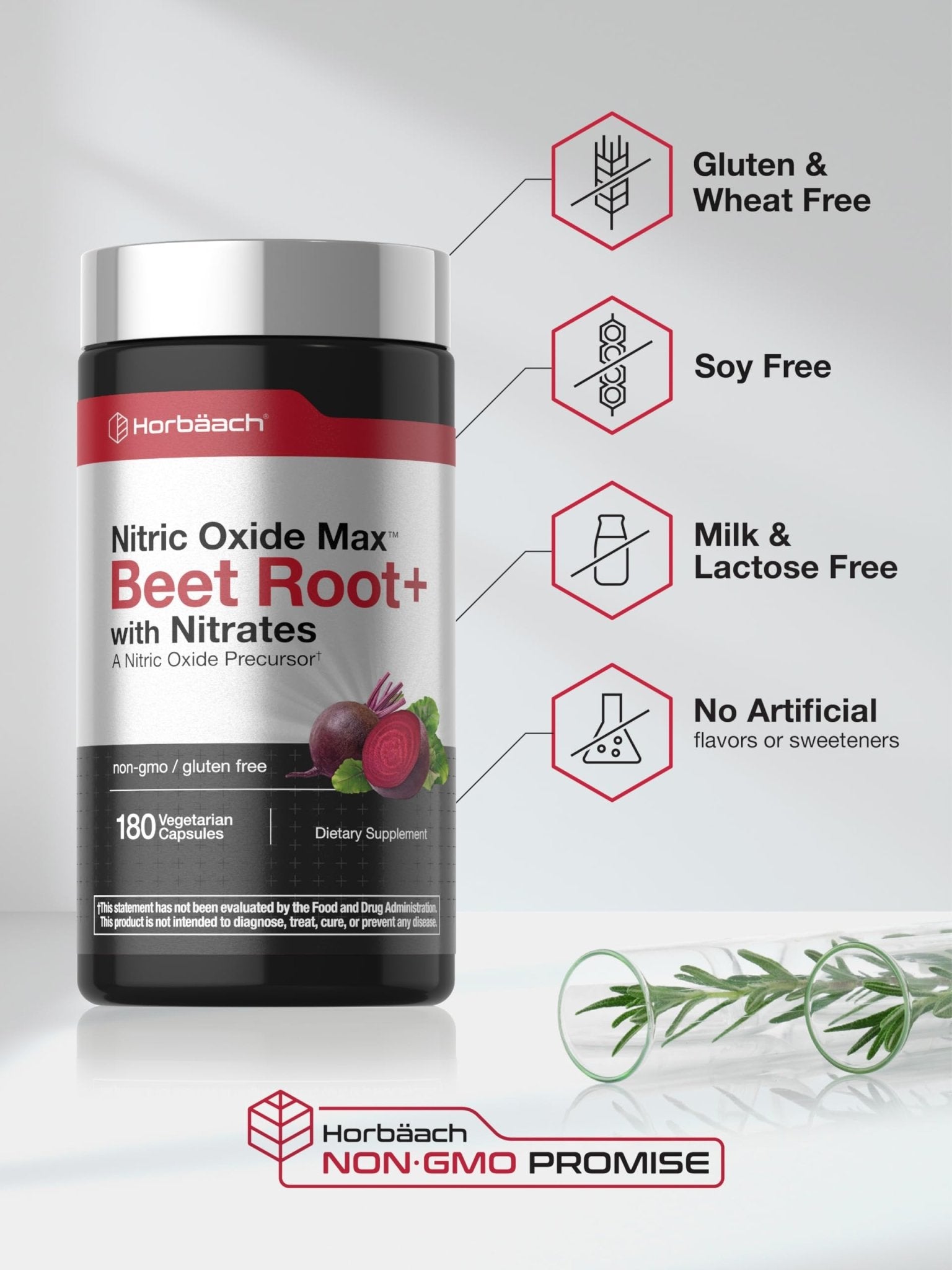 Horbäach Nitric Oxide Beet Root Capsules | 180 Count | with Nitrates and Precursor | for Men and Women | Vegetarian, Non-GMO - Maple Wellness Supplements