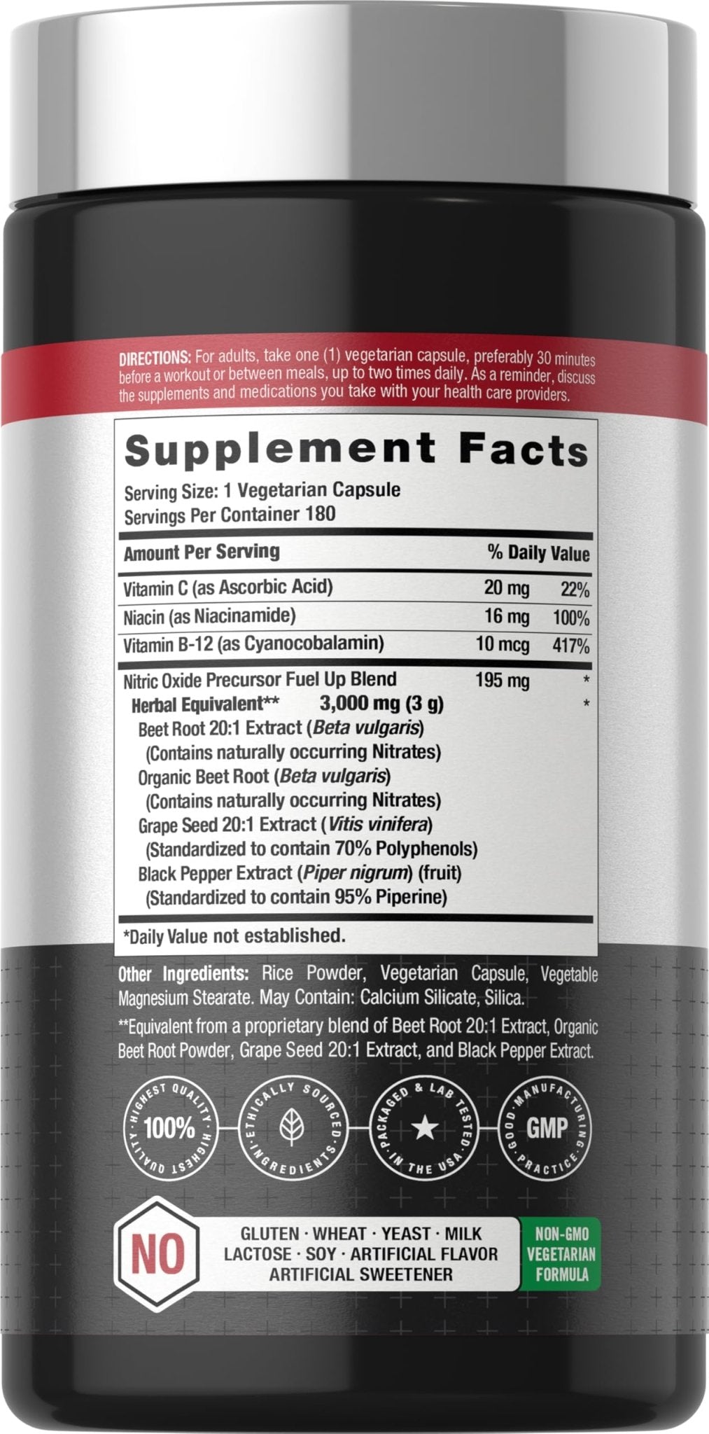 Horbäach Nitric Oxide Beet Root Capsules | 180 Count | with Nitrates and Precursor | for Men and Women | Vegetarian, Non-GMO - Maple Wellness Supplements