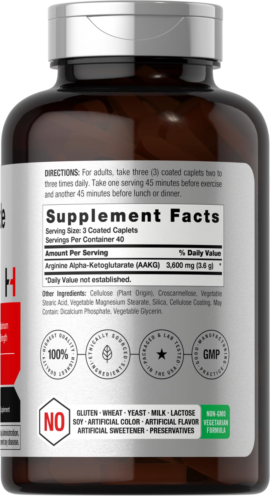 Horbäach Nitric Oxide Max 3600mg | 120 Caplets | with Arginine AAKG for Men and Women | Vegetarian, Non-GMO - Maple Wellness Supplements