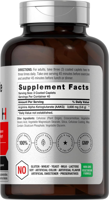 Horbäach Nitric Oxide Max 3600mg | 120 Caplets | with Arginine AAKG for Men and Women | Vegetarian, Non-GMO - Maple Wellness Supplements