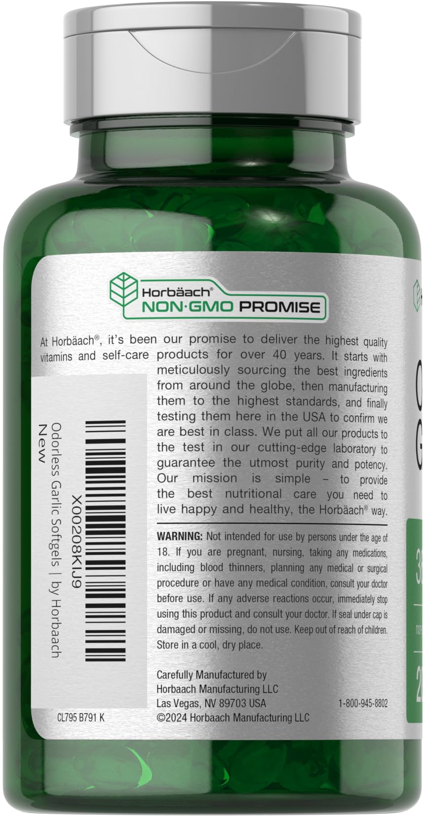 Horbäach Odorless Garlic Softgel Supplement | 200 Count | Ultra Potent Concentrated Herbal Extract | Non-GMO & Gluten Free - Maple Wellness Supplements