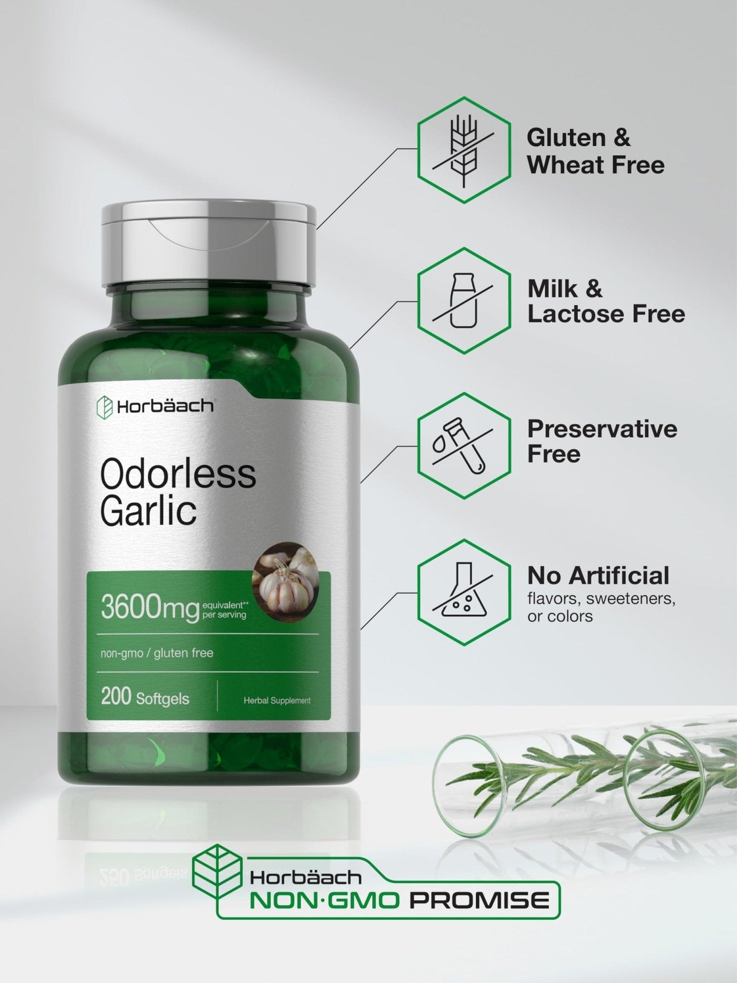 Horbäach Odorless Garlic Softgel Supplement | 200 Count | Ultra Potent Concentrated Herbal Extract | Non-GMO & Gluten Free - Maple Wellness Supplements