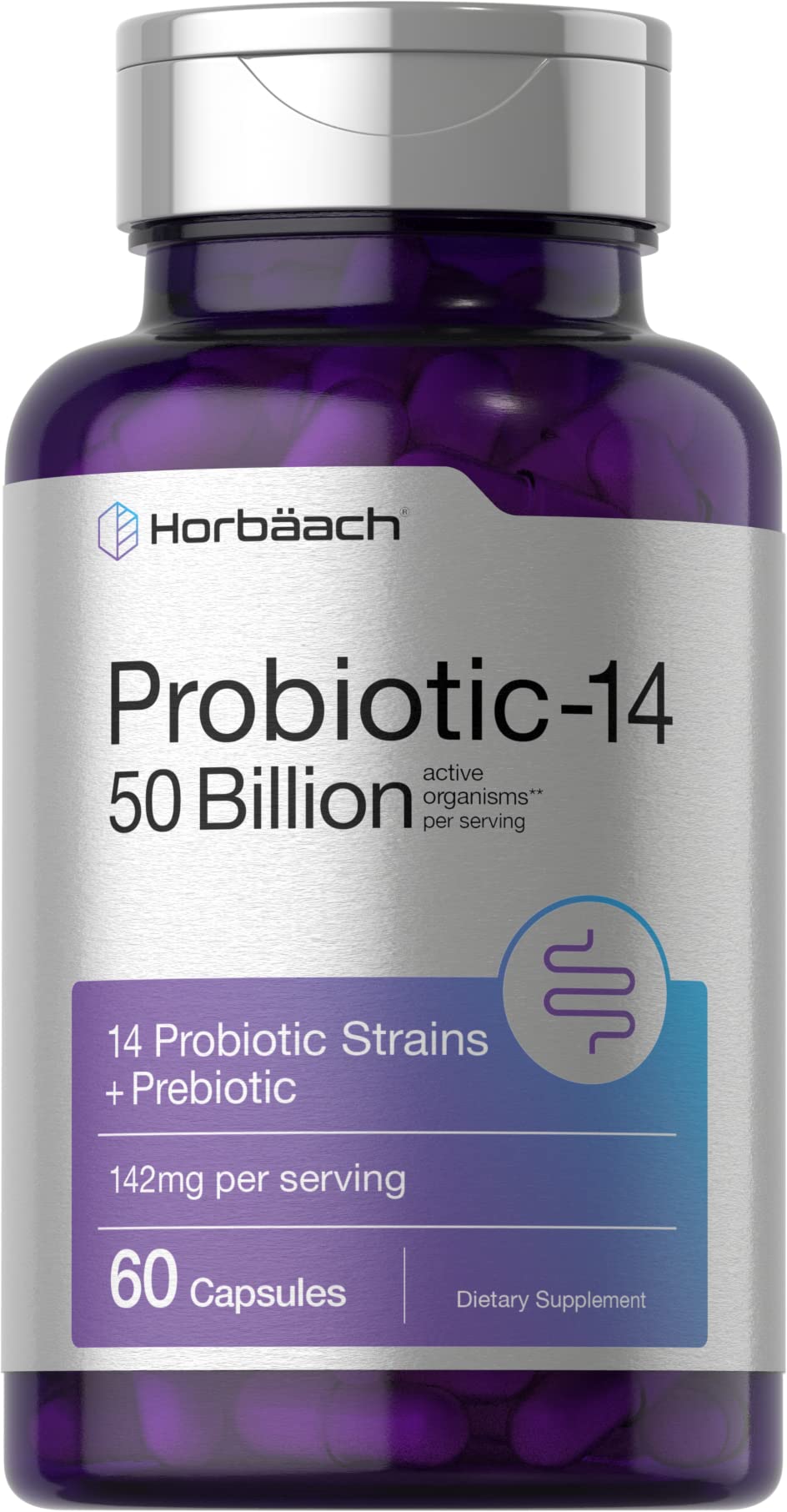 Horbäach Probiotics with Prebiotics | 60 Capsules | 50 Billion Active Organisms | Non-GMO - Maple Wellness Supplements