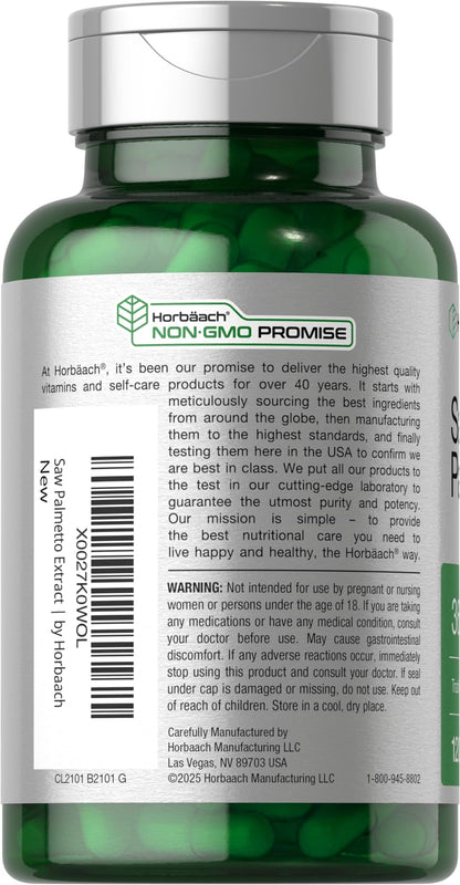Horbäach Saw Palmetto Extract | 120 Capsules | Non-GMO and Gluten Free Formula | from Saw Palmetto Berries - Maple Wellness Supplements