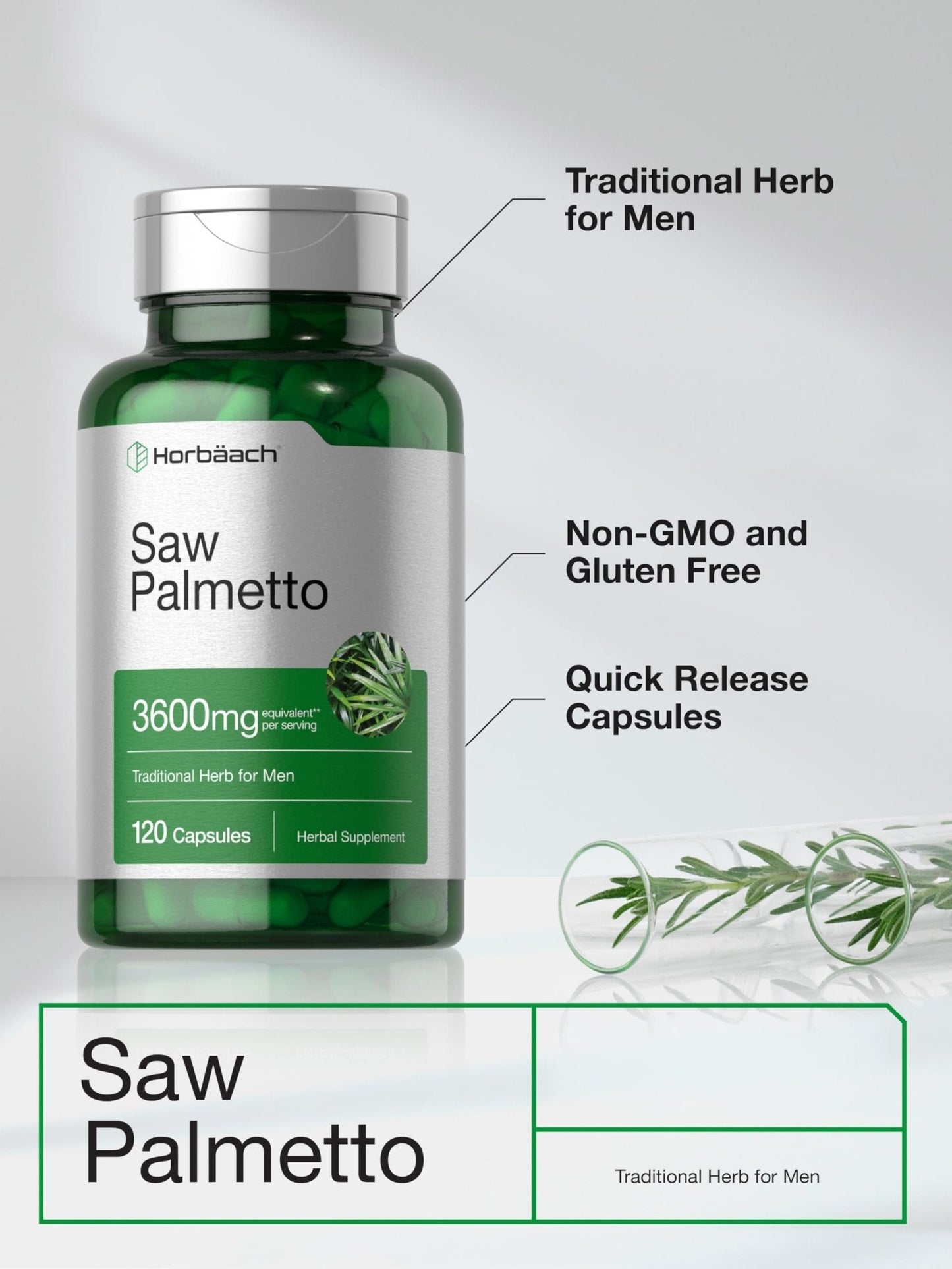 Horbäach Saw Palmetto Extract | 120 Capsules | Non-GMO and Gluten Free Formula | from Saw Palmetto Berries - Maple Wellness Supplements