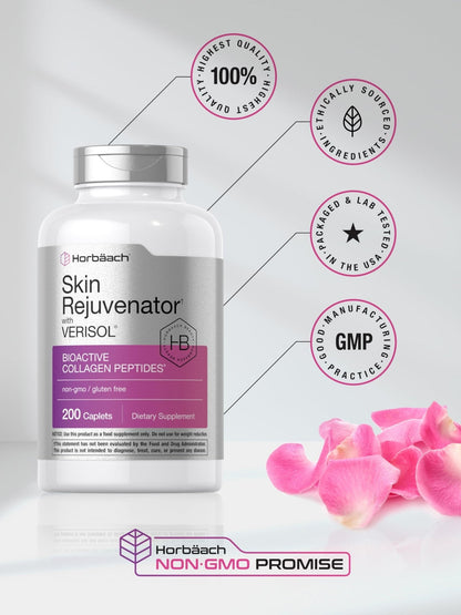 Horbäach Skin Rejuvenator with Verisol | Bioactive Collagen Peptides | 200 Caplets | Non-GMO, Gluten Free Supplement - Maple Wellness Supplements