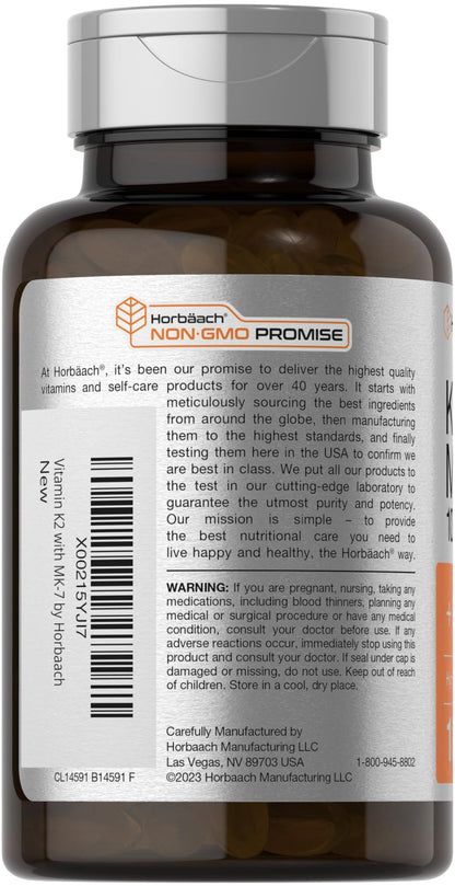 Horbäach Vitamin D3 K2 | 5000iu of Vitamin D & 100mcg MK-7 Complex | 180 Softgel Cap - Maple Wellness Supplements